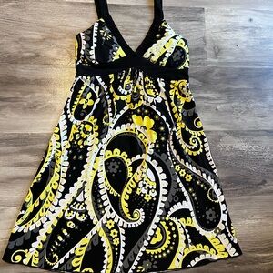 La Belle Black and Yellow Paisley Mini Dress